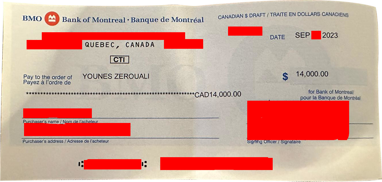 Cheque de vente